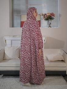 Women's Scarf & Robe Combo, Ditsy Floral Woven Fabric, Zipper, Arab Prayer Robe, Comfortable & Breathable For All Seasons Spring - Multicolor - View 3