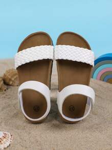 Girls PU Hook And Loop Sandals, New Summer Children Shoes, Girls Princess Shoes With Woven Design, Toddler Beach Shoes