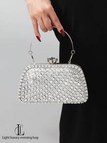 Túi cầm tay dạ hội trang trí pha lê sáng bóng dành cho nữ, kết hợp với trang trí kim cương hình chữ V bằng kim loại, túi xách hình hộp quyến rũ, hoàn hảo cho cô dâu, đám cưới, tiệc tùng, vũ hội, sinh nhật, ngày lễ tình nhân, tụ họp, túi đeo vai, túi xách, túi cầm tay, túi đựng mỹ phẩm - Bạc - Xem 2