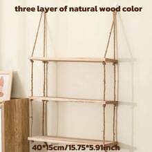 Customized No-Nail Rope & Solid Wood Floating Shelves, Wall Mounted Decorative Bookshelf For Living Room - Multicolor - View 13