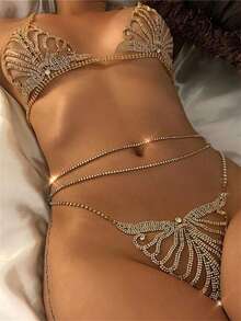 Gold-Plated Crystal Flower Body Chain Set, Minimalist & Practical, Multi-Function - Gold - View 2