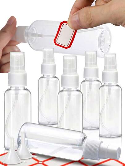 30ml/50ml/100ml Portable Clear Plastic Spray Bottle With 2pcs Funnels And 1sheet 24Labels For Skin Care Makeup Travel Accessories Plant Sprinkler Garden Supplies Watering Sprayer