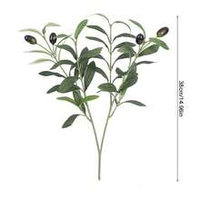 Rama de árbol de hojas de olivo artificial con fruta para decoración del hogar, jardín, jarrón, decoración de boda y ramo de flores de seda