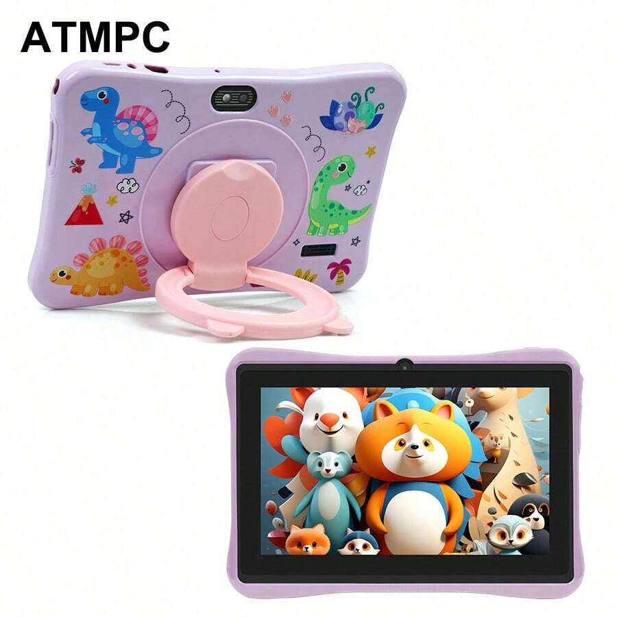 ATMPC 701A Children's Tablet,32GB ROM 2GB RAM Android 14.0 Children's Tablet, With2.4G WiFi GMS,Eye Protection Screen, Parental Control, Educational App, Dual Cameras, Shock Resistant Box, Equipped With 2 Color Anti Fall Leather Cases, Games