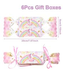 6pcs Unicorn Theme Gift Bags Candy Boxes With Ribbon, Rainbow Unicorn Style Gender Reveal Gift Wrapping Box For Birthday BabyShower Family Holiday Party Decoration Gift Wrapping Supplies,Birthday Party Favor,Candy Cookie Bags