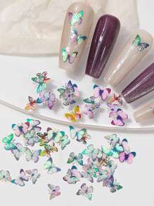 1 Caja Pegatinas de uñas con mariposas 3D Aurora, lentejuelas holográficas simuladas de mariposa de pulpa de madera, brillos de acrílico para decoración de uñas