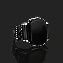 1 件男士时尚戒指，复古商务风格合金镶嵌人造宝石戒指，适合情人节、度假、通勤、约会、派对、婚礼、订婚、丈夫、男朋友、父亲生日礼物、周年纪念、新年礼物，所有季节 - 黑色 - 查看 10