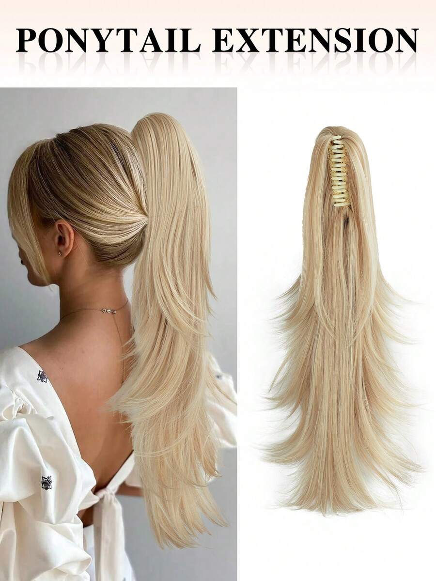 nimoki Của phụ nữ Sợi tổng hợp Dài Nhiều lớp Dợn sóng Tóc đuôi gà Tóc giả piece Kẹp vuốt Nối tóc ( Vàng , 22 Inch ) Phong cách mới Tự nhiên Chịu nhiệt Tóc đuôi gà Đối với Mặc hàng ngày - Vàng - Xem 1