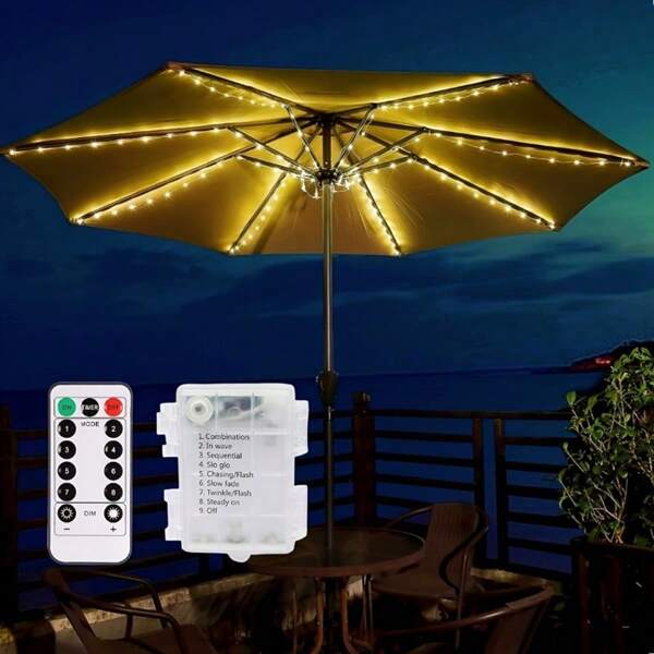 Kabellose LED Regenschirm Beleuchtung, 8 Helligkeitsstufen, kabellose batteriebetriebene wasserdichte Terrassenschirm Beleuchtung für Hof, Veranda, Gartendekoration zur Verbesserung der Outdoor-Atmosphäre