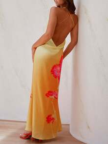 Women's Summer Dresses Halter Neck Sleeveless Backless Flowy A Line Boho Maxi Dress - Vàng nhạt - Xem 5
