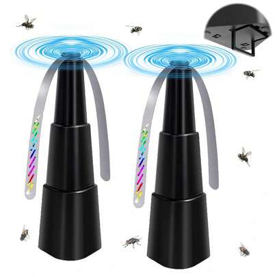 Ventilador para Moscas de Mesa Portátil,4 piezas Espanta Moscas para Mesa de Comedor Retráctil,Ahuyentador de Moscas con Gancho y Hoja,paraRestaurantes, Hogar, Picnics (Negro, 4 paquetes)