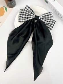 1pc Girls Large Plaid Bow Ribbon Hair Clip Haircomb Hairband Elegant Hair Accessory