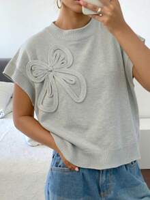 2025 New Arrival French Retro Embroidered Knit Sweater Tops, Women Spring/Summer Round Neck High-End Unique Short Sleeve Blouse
