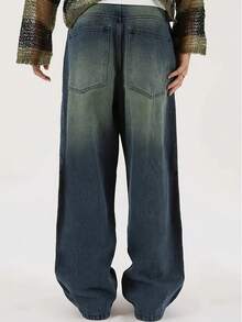 Men's Fashionable Loose Wide-Leg Jeans - Dark Green - View 2
