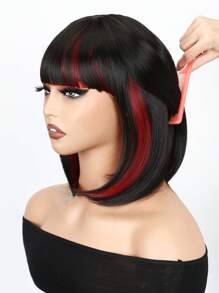 Mixed Color Short Bob Wigs With Bangs 12 Inch Straight Hair Wigs For Women Soft Light Synthetic Hair Replacement Wigs Heat Resistant Wigs For Daily Party Use