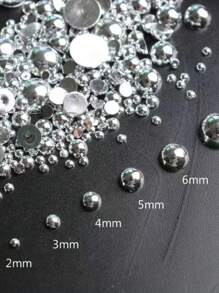 12 Grids/Box Nail Charms Half Round Silver Pearls Nail Charms Series Nail Jewelry Nail Parts Mixed 3D Nail Art Decoration For Manicure Supplies