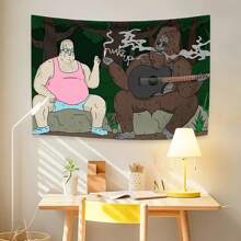 Polyester Humorous Cartoon Wall Tapestry - 1pc Orangutan And Character Home Decor Living Room, Office