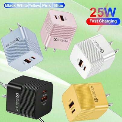 25W Certified Mini USB-A+USB-C Super Fast Charging Adapter, Compatible With IPhone 16, 15, 14, 13 And IPads Nan