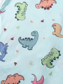 2 件套可爱恐龙印花女式睡衣套装，短袖领开衫上衣和松紧腰宽松短裤，女士休闲睡衣和家居服，四季皆宜 - 薄荷綠 - 查看 3