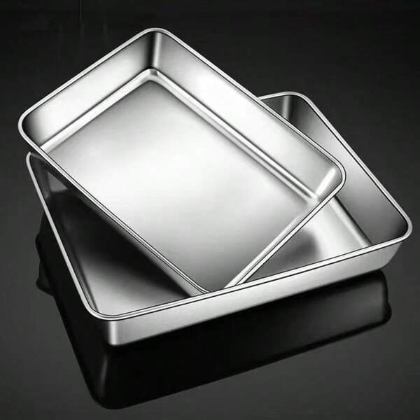 1 Stainless Steel Fresh-Keeping Box, Rectangular Baking Tray, Cake Baking Tools, With Or Without Lid - Suitable For Making Baked Cakes, Layer Cakes, Brownies, Marinated Meats, Fresh Fruit And Vegetable Trays, Outdoor Barbecue Trays, Grilled Fish Trays, Towel Display Trays, Refrigerator Storage Boxes, Biscuit Trays, Suitable For Toasters, Tiramisu Square Trays, Easy To Clean And Load-Bearing, Kitchen, Restaurant, Outdoor, Marinated Essential