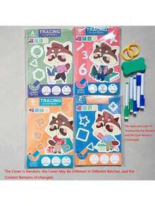 1 Set 32 Pages Reusable Montessori Tracing Workbook With Dry Erase Markers, Thinking & Enlightening Exercise Book For Drawing, Educational Control Of Movement Training. - Multicolor - View 9