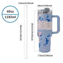 1pc 40oz Stainless Steel Double Wall Vacuum Insulated Tumbler, Multi-Color Designs With Handle, High Quality And Portable For Camping & Travel - 40oz Flowers - View 4