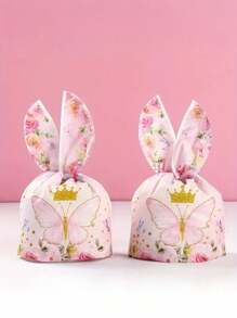 8 peças Sacola de Presente com Orelhas de Coelho Rosa e Roxo, com Borboleta, para Aniversário, Casamento, Festa, Sem Necessidade de Eletricidade