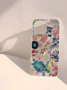 1 件海洋元素可爱图案防水防指纹防刮透明IMD柔软亮面光滑手机壳