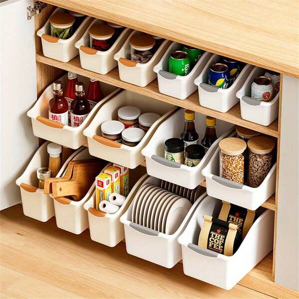 1 pieza Contenedor de almacenamiento de plástico con diseño curvo para organización del hogar, ideal para productos de limpieza y artículos esenciales del hogar, cestas, cajas y contenedores multiusos para organización del hogar, almacenamiento de utensilios de cocina, decoración de habitaciones, apto para cocina, restaurante, fiesta, camping, reunión, regalo para amigos y familiares