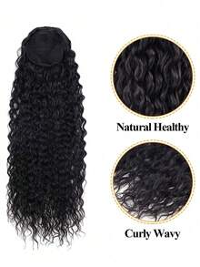 棕色卷发马尾辫发夹合成抽绳马尾假发 22 英寸长水波非洲马尾辫女士假发 - 黑色 - 查看 6