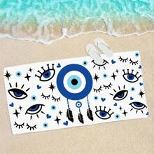 Ultrasoft Microfiber Beach Towel With Blue Eye Design - Quick Drying & Sand-Free, Great For Travel And Pool Essentials Summer Holiday Bathroom Decor Beach Essentials