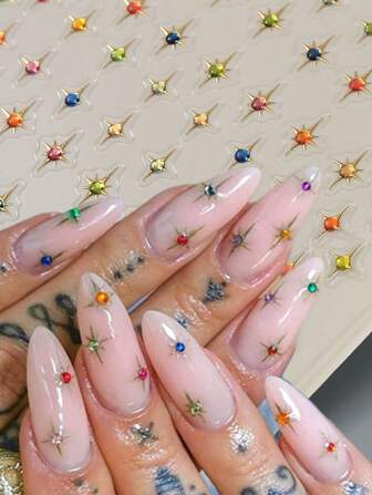 1set Golden Silvery Star Laser Colorful Glitter Starlight Sparkle Rhinestones Relief Nail Art Decorations Stickers Manicure Decals
