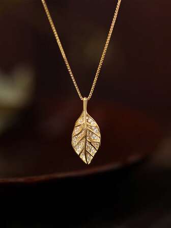 1pc 925 Sterling Silver Leaf Pendant Necklace, Minimalist Mori Style INS Unique Design Delicate Chain Necklace Gift For Women