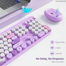 MOFII Ergonomic 2.4G Plug And Play Wireless Keyboard And Mouse Combo 104 Keys Coloful Retro Round Keycaps Wireless Keyboard For ,Windows(2000/Vista/XP/7/8/10/Visa)-Purple