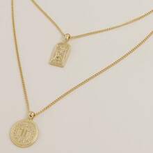 1pc Double Layer Metal Coin Necklace, Suitable For Daily Wear - Gold - View 8
