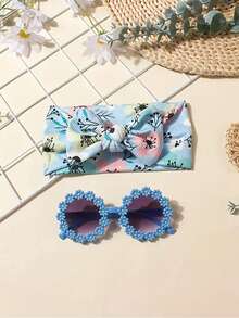 2 Pieces Set: Daisy Print Glasses & Fabric Headband, Children Outdoor Travel Accessories For Spring Summer - Multicolor - View 3
