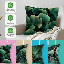 4pcs Green Golden Leaf Printed Cushion Cover Set - Multicolor - View 4