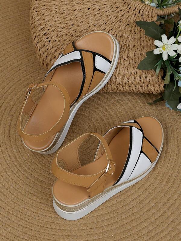 Women's Open Toe Wedge Sandals, Thick Sole One-Buckle Roman Shoes, New Summer Platform High Heel Slide Sandals, Suitable For Short Person