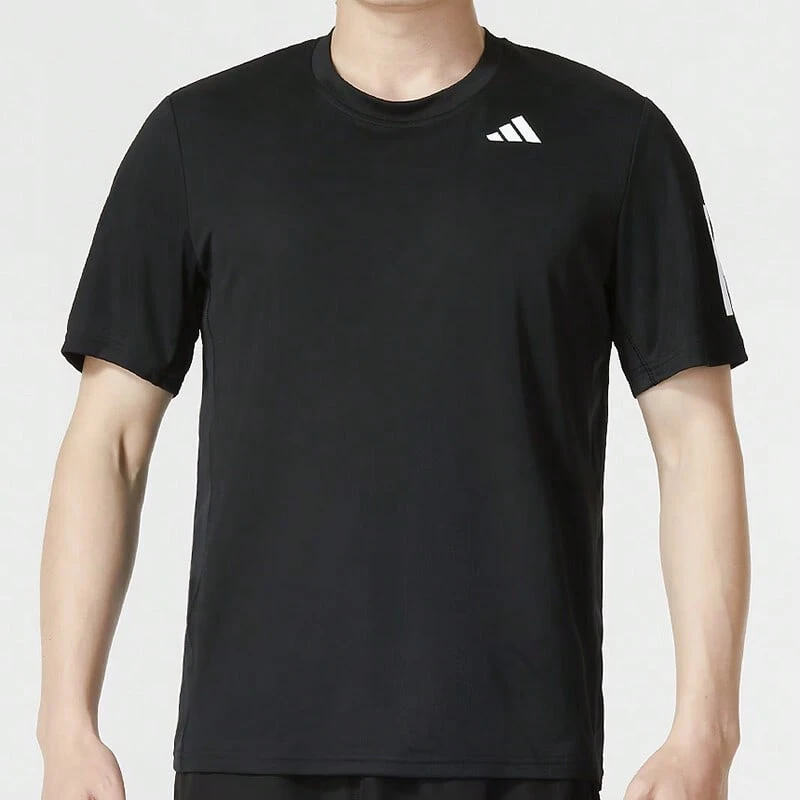 Adidas男裝上衣2026新款網球運動訓練健身休閒透氣圓領短袖T卹IS2296 - 黑色 - 查看 1