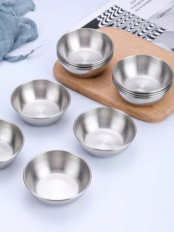 4pcs/6pcs/10pcs Reusable Stainless Steel Sauce Cups, Food Prep Bowls, Dipping Sauce Dishes, Soy Sauce Dishes, Sushi Sashimi Plates, Appetizer Plates, Suitable For Restaurant, Kitchen, Cafeteria,School Supplies