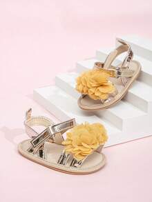 0-1 Year Old Baby Girls Floral Breathable Anti-Slip Rubber Sole Indoor Sandals, Spring/Summer - Gold - View 7