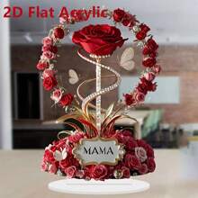 1pc 2D Red Rose & Butterfly "MAMA" Acrylic Desk Decor, Desktop Home Decoration, Suitable For Mother's Day, Mom's Birthday Gift