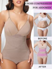 Women Sexy V-Neck Shapewear Bodysuit Tummy Control Slimming Abdomen Compression Body Shaper Underwear Body Sculpting Tank Top Snatched Waist Body Suit Waist Trainer - 米色 - 查看 1