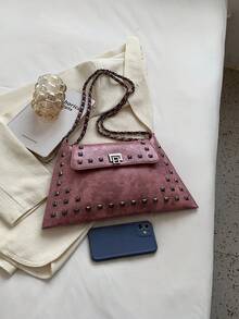 Fashion Punk Street Rivet Chain Shopping Solid Color Versatile Vintage Elegant Shoulder Tote Envelope Bag