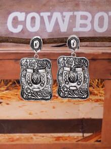 1 Pair Vintage Retro Horseshoe Western Earring Jewelry For Women , Cowboy Cowgirl Hat Earrings