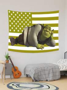 1pc Cartoon Character Green American Flag Funny Tapestry Polyester 90g Printed Wall Hanging, Suitable For College Dormitory, Bedroom, Living Room, Home Decoration, Beautiful Art Tapestry, Ideal Holiday Gift