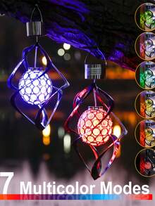 1pc Outdoor Solar Powered RGB Color Changing Windbell Hanging Light, Stainless Steel Solar Wind Chime Lamp - Multicolor - View 2