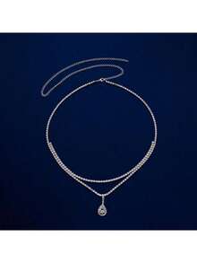 1pc Rhinestone Teardrop Layered Waist Chain, Sexy Personalized Waist Ornament - Silver - View 1