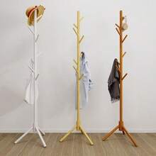 2/1pc Wooden Clothes Hanger, Freestanding Garment Rack With 8 Hooks, 3 Adjustable Height Slots, For Clothes, Hats, Handbags, Coats, Easy Assembly, Suitable For Entrance, Bedroom, Corridor, Office (New Black)