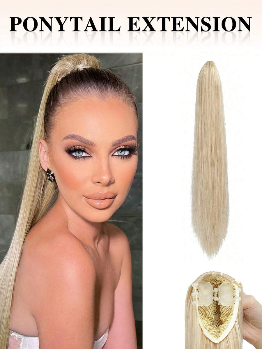 nimoki Phần mở rộng tóc đuôi ngựa Cái vuốt 24" Dài Thẳng Kẹp Vẻ ngoài Tự nhiên Sợi tổng hợp Nối tóc Tóc đuôi gà Tóc giả piece Đối với phụ nữ - Vàng - Xem 1